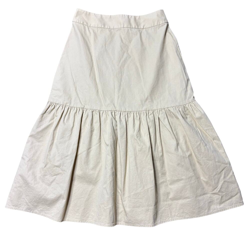 Tuckernuck Khaki Cotton Midi Skirt Drop Pleat 4